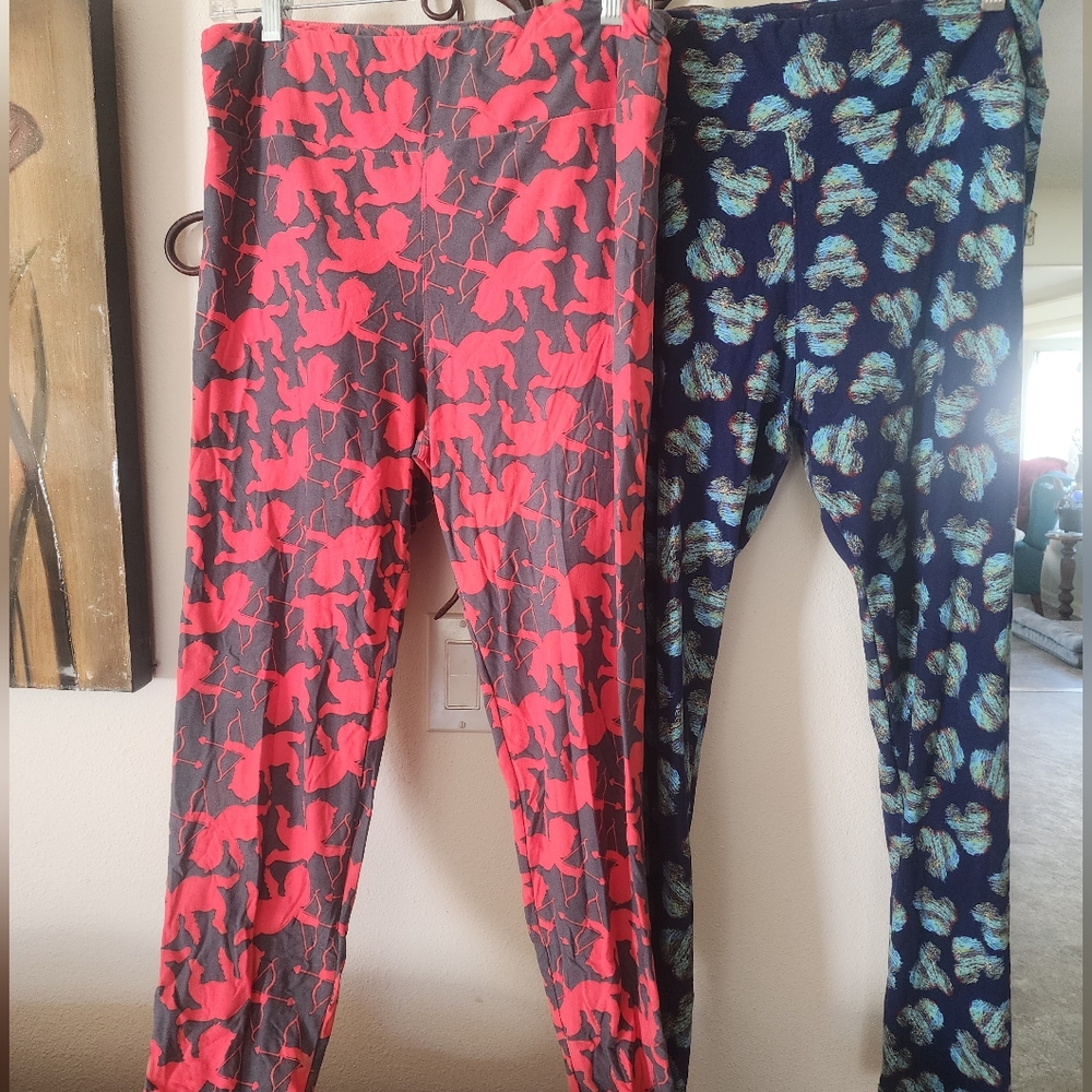 Lularoe leggings.  2 pr.  Mickey mouse ears and cupid.  Tall and curvy